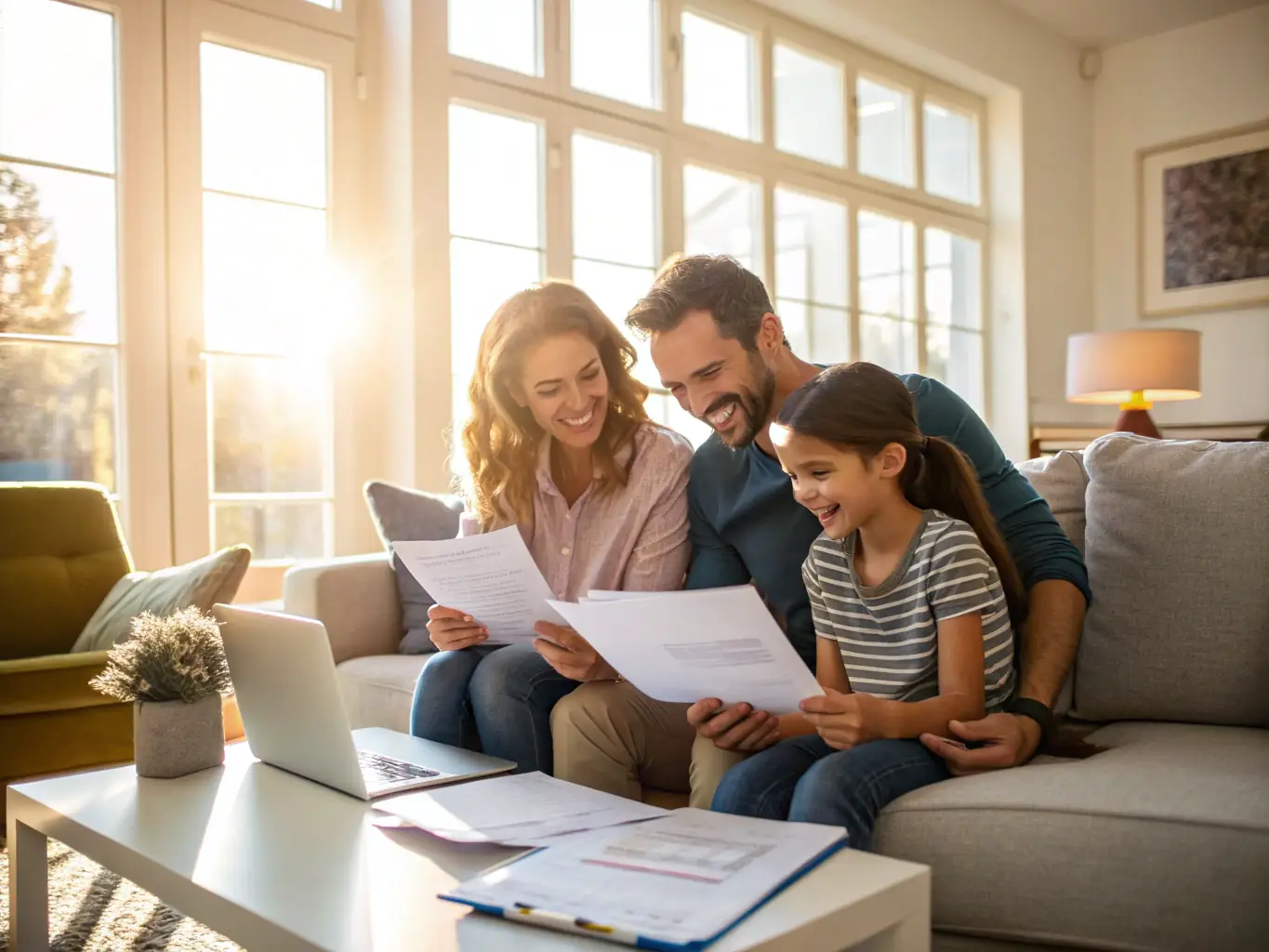 An image of a family looking at an insurance policy document, emphasizing the importance of protection and security.