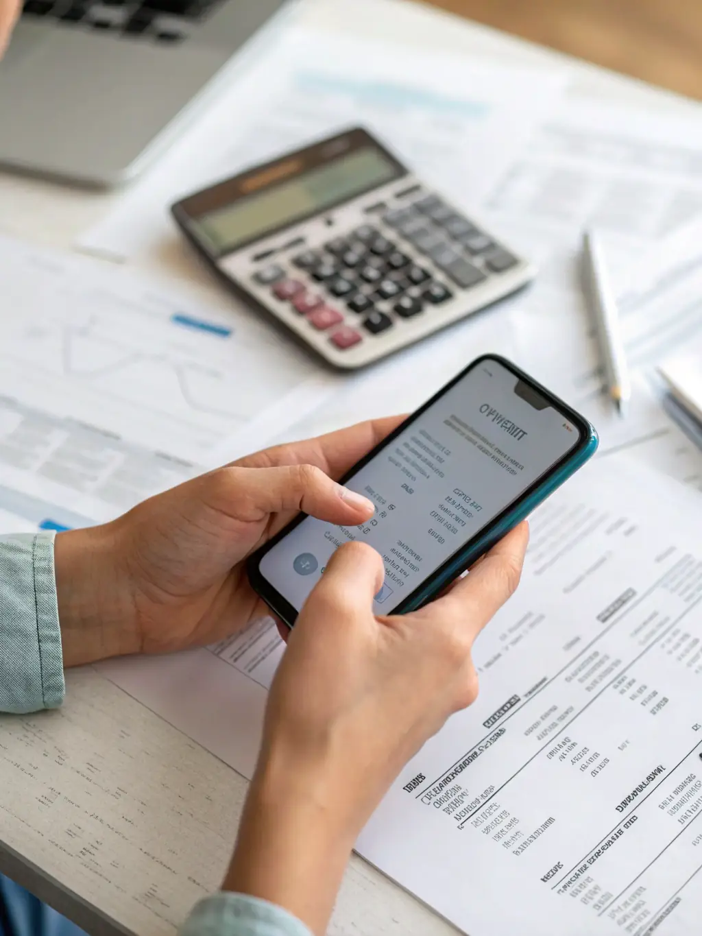 A person looking stressed while checking their bank account balance on their phone, symbolizing the need for an emergency fund.